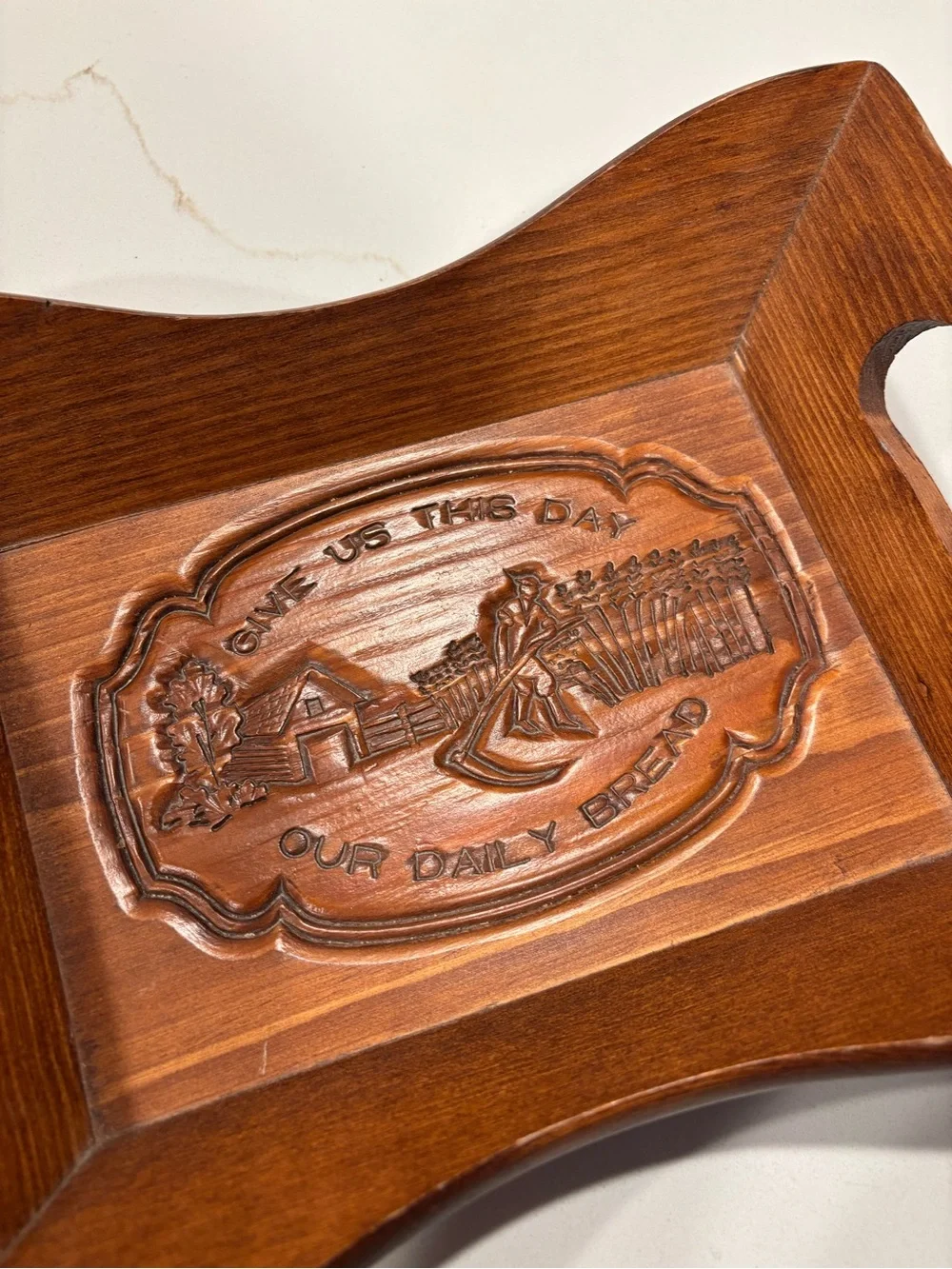 Vintage Cape Craftsmen Our Daily Bread Hand Carved Wood Wooden Bread Tray